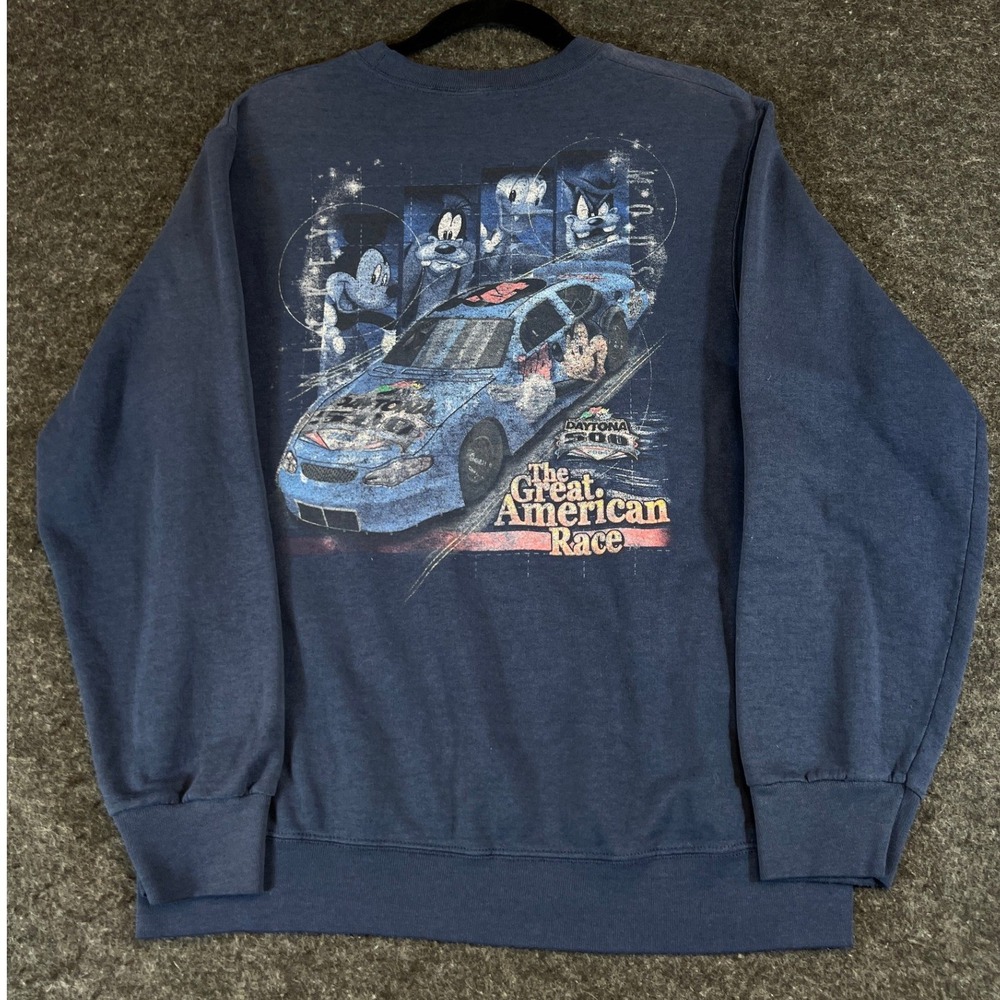 VTG Mickey Mouse Sweatshirt Mens M Blue Disney Daytona 500 Great American Race